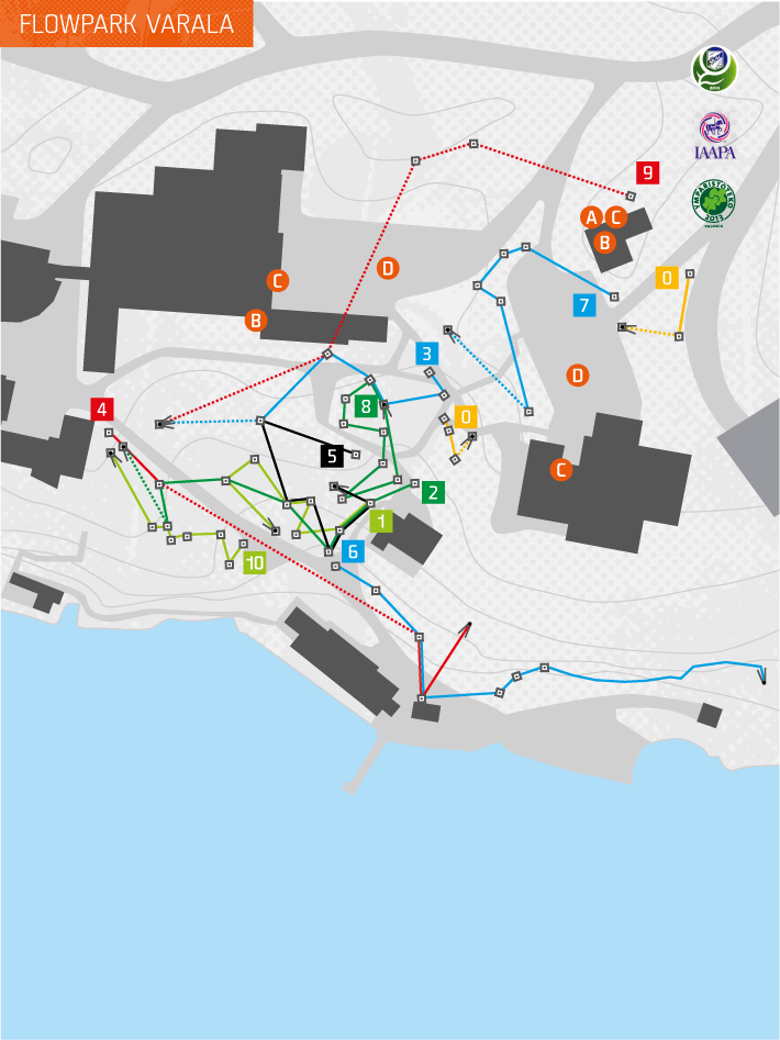 Flowpark Tamperes' courses on map.